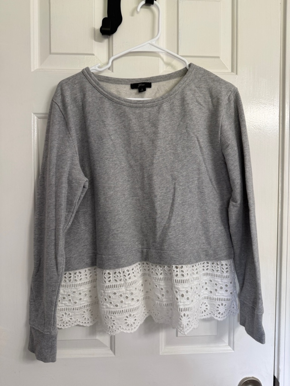 J. Crew Gray Sweatshirt with White Eyelet Hem
